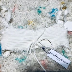 Free People White Crop Top With Tie SZ L NWT